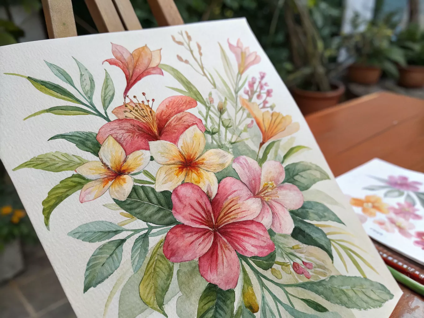 Aquarel van bloemen en bladeren