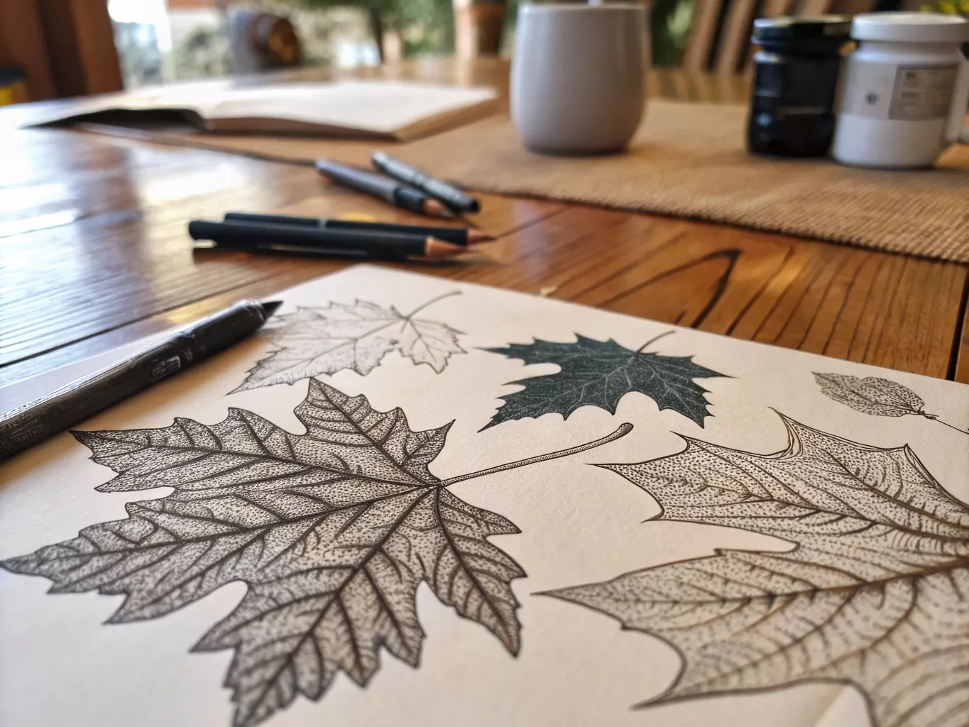 Inktillustratie van bladeren