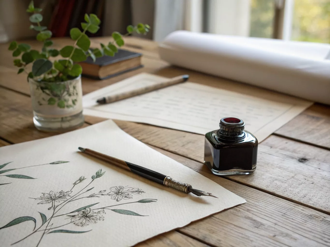 Inkt en pen voor botanisch tekenen